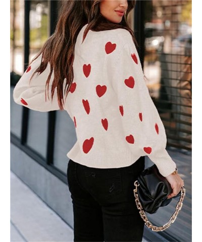 Women Cute Heart Print Sweaters Sexy Lips Graphic Long Sleeve Crewneck Knitted Pullover Fall Winter Jumper A Apricot + Red He...