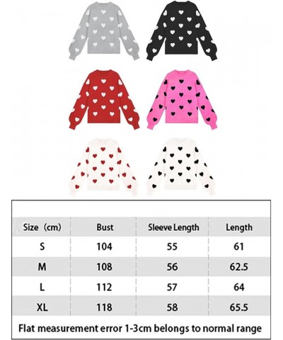 Women Cute Heart Print Sweaters Sexy Lips Graphic Long Sleeve Crewneck Knitted Pullover Fall Winter Jumper A Apricot + Red He...