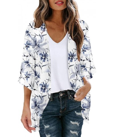 Short Sleeve Sweaters for Women SummerFloral Print Puff Sleeve Kimono Cardigan Loose Cover Up Casual Blouse Tops W01blue $10....