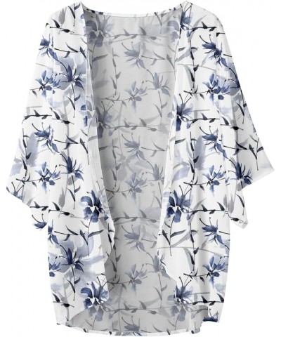 Short Sleeve Sweaters for Women SummerFloral Print Puff Sleeve Kimono Cardigan Loose Cover Up Casual Blouse Tops W01blue $10....