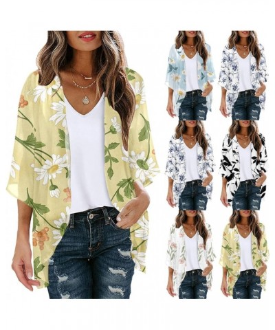 Short Sleeve Sweaters for Women SummerFloral Print Puff Sleeve Kimono Cardigan Loose Cover Up Casual Blouse Tops W01blue $10....