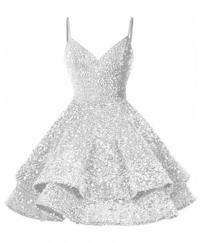 Sequin Short Homecoming Dresses for Teens Sparkly V Neck Prom Dresses 2024 Formal Cocktail Gown Sweet 15 16 Dresses White $28...