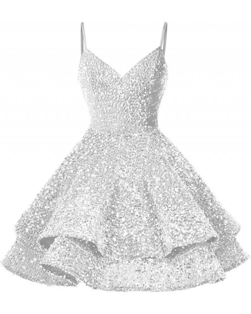 Sequin Short Homecoming Dresses for Teens Sparkly V Neck Prom Dresses 2024 Formal Cocktail Gown Sweet 15 16 Dresses White $28...