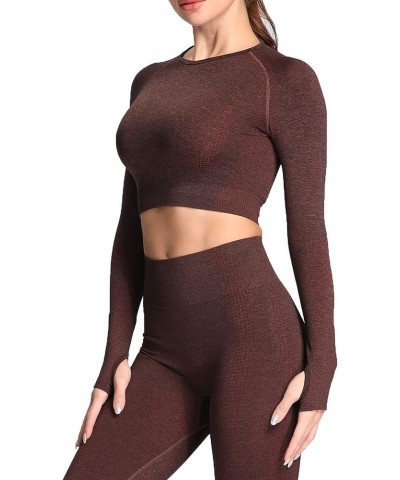 Long Sleeve Crop Tops for Women Vital Workout Seamless Crop T Shirt Top F Cherry Brown Marl ( Crop Top ) $13.80 Activewear