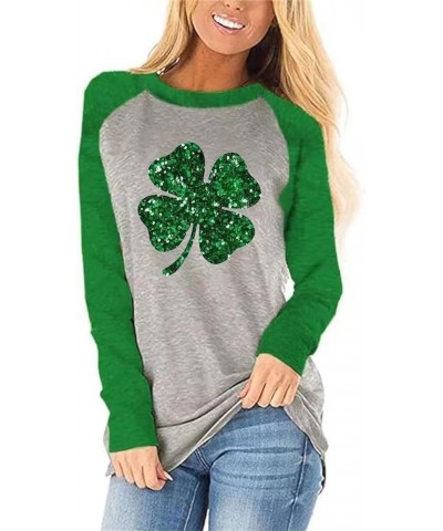 Women's St Patrick's Day T-Shirt Lucky Irish Shamrock Paddy's Day Graphic Tees Tops Long Sleeve-green $10.39 T-Shirts