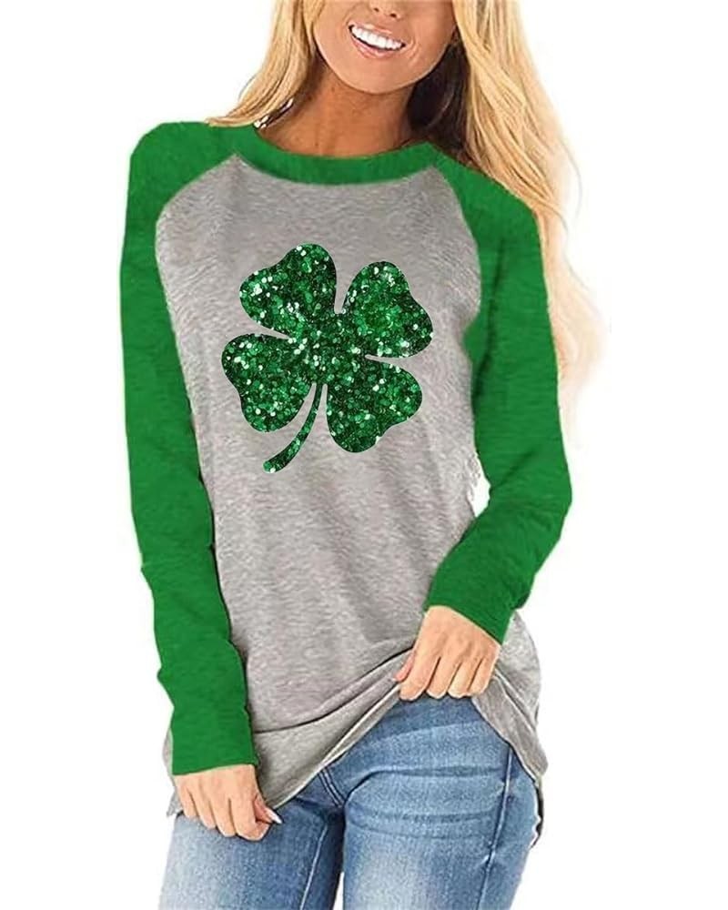 Women's St Patrick's Day T-Shirt Lucky Irish Shamrock Paddy's Day Graphic Tees Tops Long Sleeve-green $10.39 T-Shirts