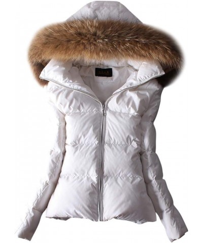 Women's Down Coats with Fur Hood Warm Short Puffer Jacket Slim Fit Winter Parka White-primary Color $46.55 Jackets