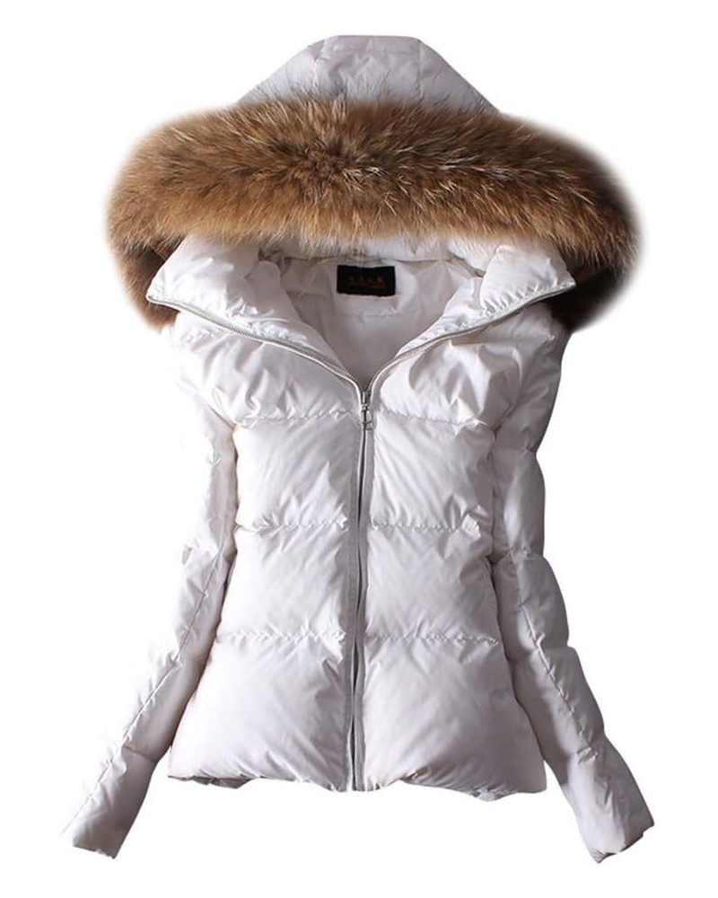 Women's Down Coats with Fur Hood Warm Short Puffer Jacket Slim Fit Winter Parka White-primary Color $46.55 Jackets