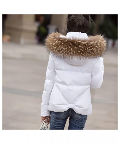 Women's Down Coats with Fur Hood Warm Short Puffer Jacket Slim Fit Winter Parka White-primary Color $46.55 Jackets