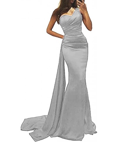 One Shoulder Mermaid Bridesmaid Dresses Long Satin Prom Dresses Evening Formal Party Gowns for Women with Tail Silver $40.49 ...