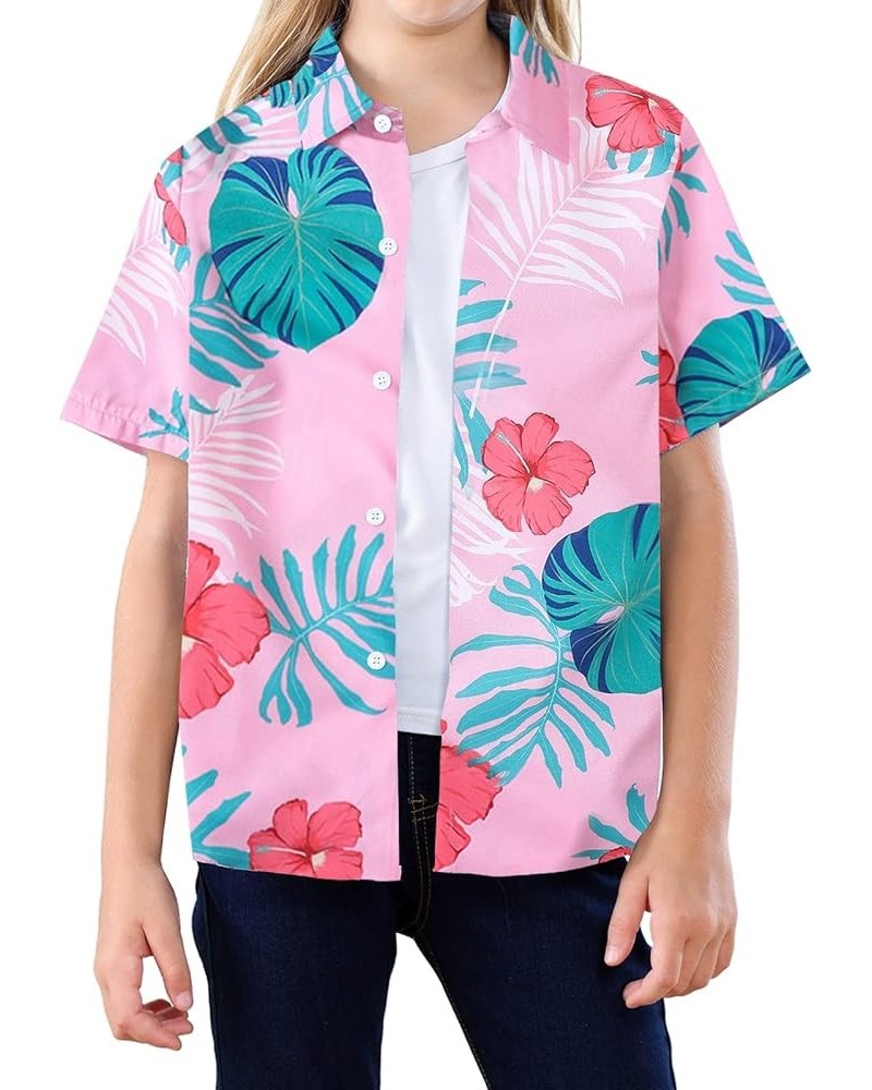 Girls Womens Short Sleeve Summer Button Down Shirts, 12 Months - XL Youth Hawaiian Pink $6.82 Blouses