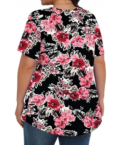 Womens Plus Size Tops Tunic Short Sleeve Crew Neck Shirts Casual Soft Blouse 1X-5X Black Begonia Flower $10.25 Tops