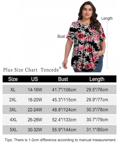 Womens Plus Size Tops Tunic Short Sleeve Crew Neck Shirts Casual Soft Blouse 1X-5X Black Begonia Flower $10.25 Tops