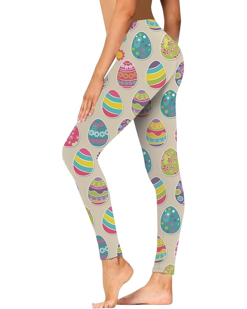 Easter Leggings for Women,Easter Bunny Rabbit Eggs Pattern Print Holiday Leggings Shiny Workout Festival Party Tights Z31-blu...