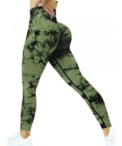 Tie Dye Seamless Leggings for Women High Waist Workout Yoga Pants Scrunch Butt Lifting Compression Tights 1 Olive Green $11.7...