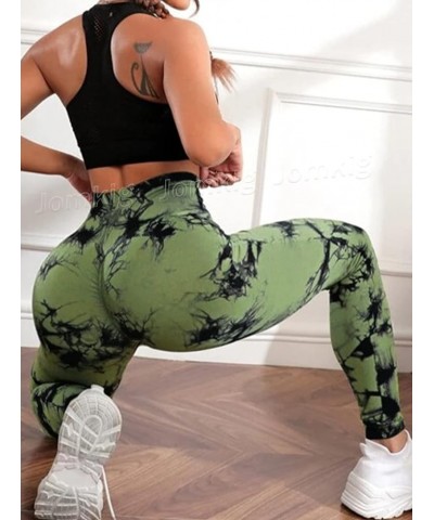 Tie Dye Seamless Leggings for Women High Waist Workout Yoga Pants Scrunch Butt Lifting Compression Tights 1 Olive Green $11.7...