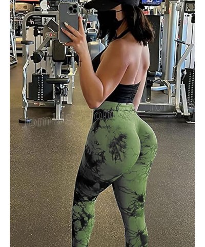 Tie Dye Seamless Leggings for Women High Waist Workout Yoga Pants Scrunch Butt Lifting Compression Tights 1 Olive Green $11.7...