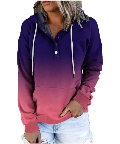 Womens Casual Hoodies Pullover Tops Drawstring Long Sleeve Button Down Sweatshirts 2022 Fall Clothes With Pocket Ombre_purple...