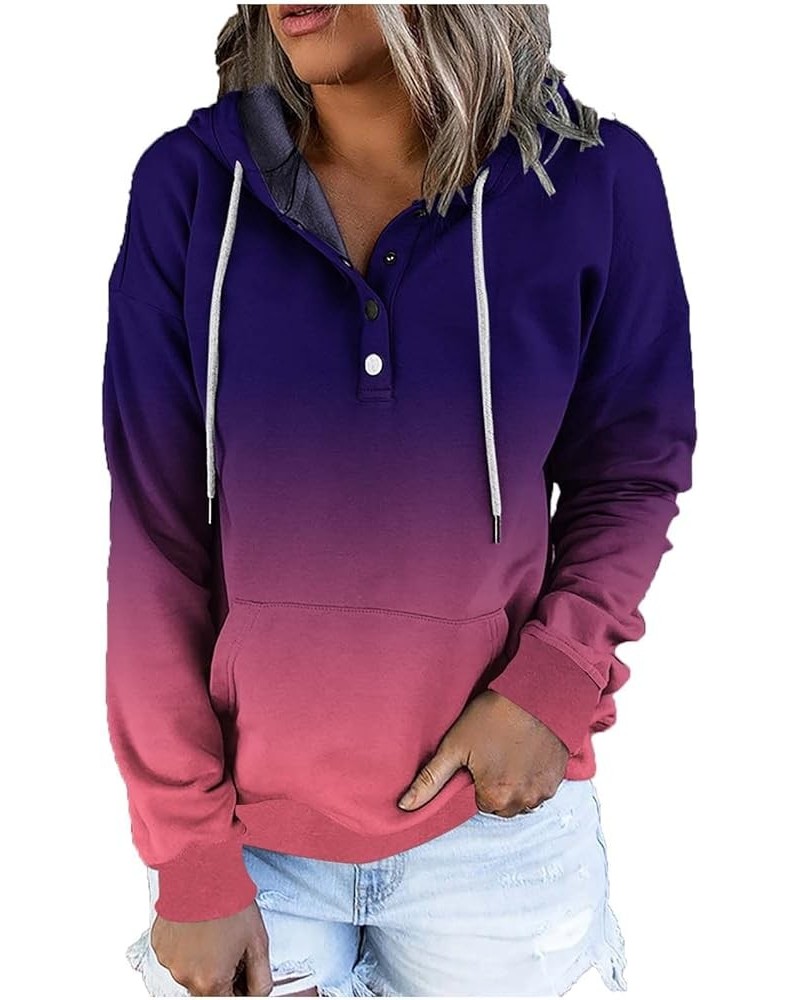 Womens Casual Hoodies Pullover Tops Drawstring Long Sleeve Button Down Sweatshirts 2022 Fall Clothes With Pocket Ombre_purple...