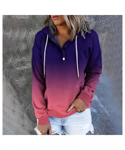 Womens Casual Hoodies Pullover Tops Drawstring Long Sleeve Button Down Sweatshirts 2022 Fall Clothes With Pocket Ombre_purple...