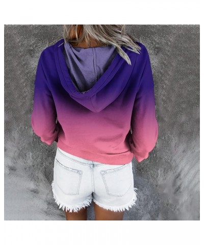 Womens Casual Hoodies Pullover Tops Drawstring Long Sleeve Button Down Sweatshirts 2022 Fall Clothes With Pocket Ombre_purple...