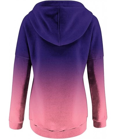 Womens Casual Hoodies Pullover Tops Drawstring Long Sleeve Button Down Sweatshirts 2022 Fall Clothes With Pocket Ombre_purple...