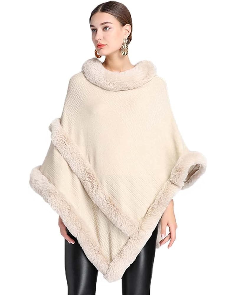 Women's Loose Fit Bridal Faux Fur Shawl Wraps Cloak Poncho Cape Outwear Beige $24.59 Coats