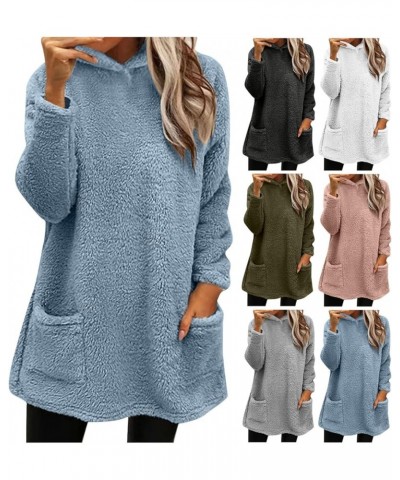 Crewneck Sweatshirts Women Trendy Fuzzy Fleece Pullover Sherpa Tops Oversized Hooded Shirt Fluffy Sweater Tunic Pocket 01-pin...