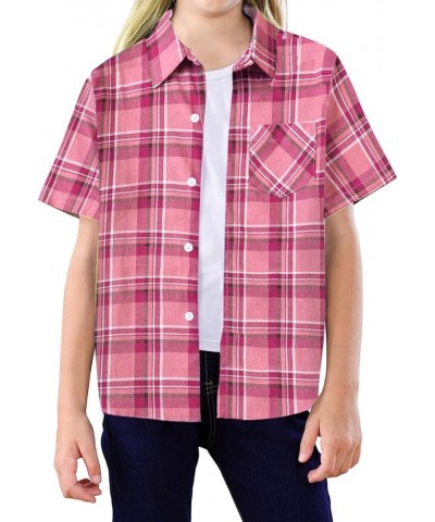 Girls Womens Short Sleeve Summer Button Down Shirts, 12 Months - XL Youth Rose Red $6.82 Blouses