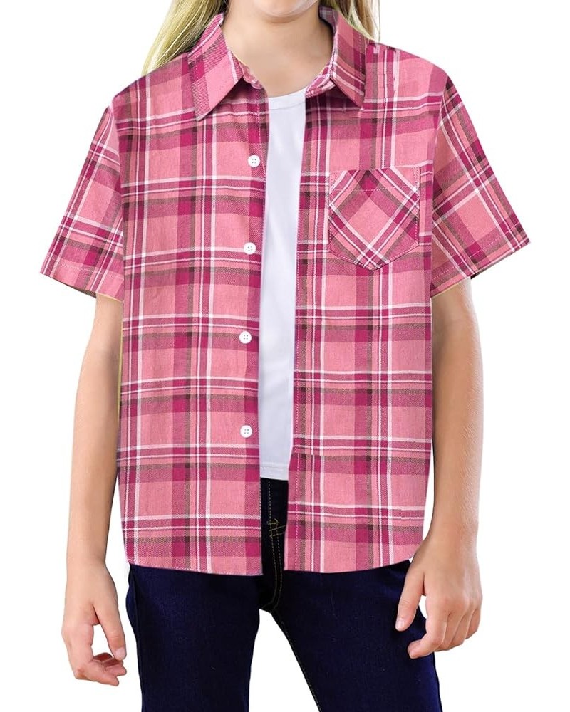 Girls Womens Short Sleeve Summer Button Down Shirts, 12 Months - XL Youth Rose Red $6.82 Blouses