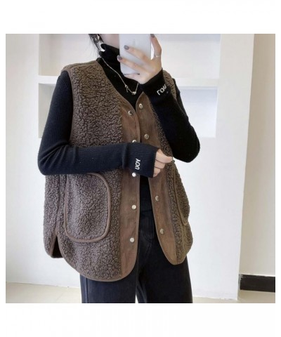 Women Sleeveless Fleece Jacket Vest 2023 Winter Warm Button Open Front Cardigans Coat Lightweight Outwear with Pocket Coffee ...