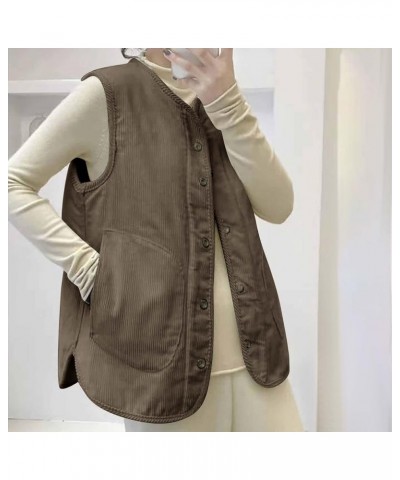 Women Sleeveless Fleece Jacket Vest 2023 Winter Warm Button Open Front Cardigans Coat Lightweight Outwear with Pocket Coffee ...