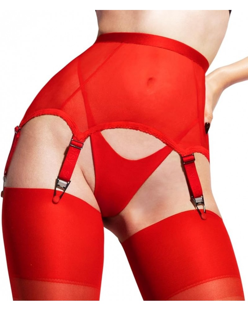 Garter Belt for Thigh Highs | Mesh High Waisted Garter Belt Lingerie for Women 6 Straps | Stockings Not Included Red Garter B...