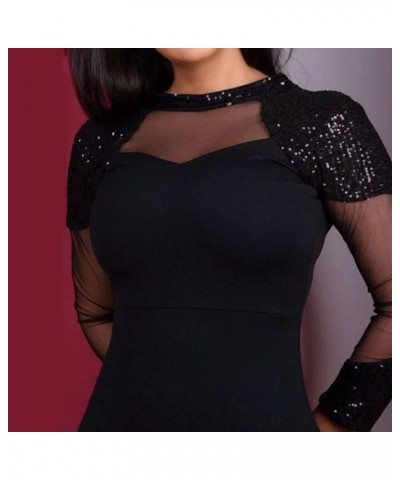 Sexy Sequin Long Sleeve Mesh Splice Perspective Party Cocktail Bodycon Evening Prom Mermaid Maxi Dress Black $15.50 Dresses