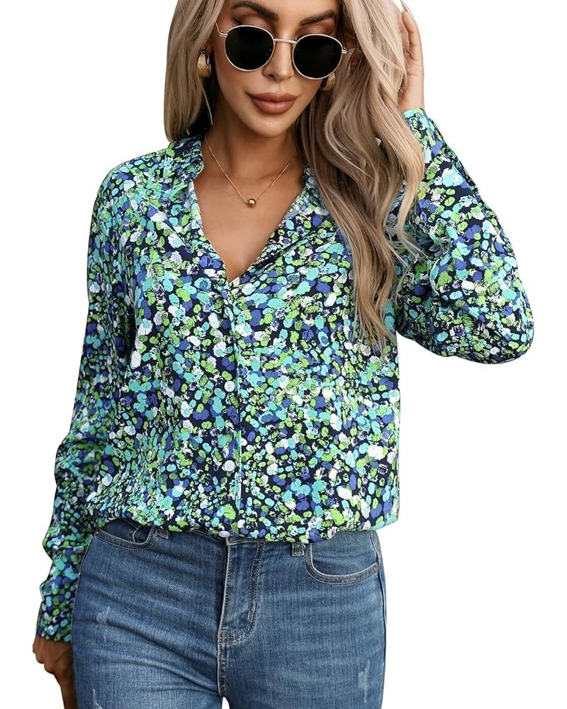 Womens Long Sleeve Button Down Shirts Dressy Casual Tops Work Blouses P01 Green $11.50 Blouses