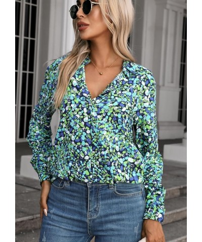 Womens Long Sleeve Button Down Shirts Dressy Casual Tops Work Blouses P01 Green $11.50 Blouses