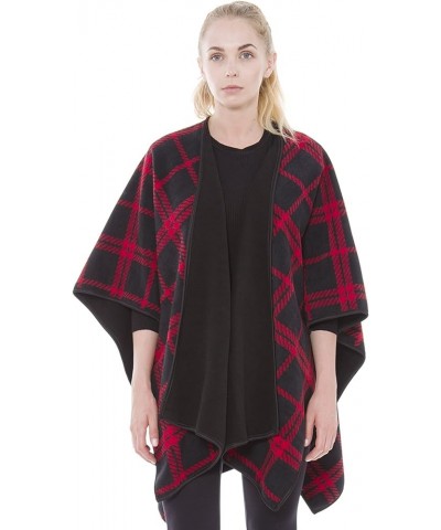BYOS Women's Winter Stylish Oversized Plaid Soft Fleece Poncho Blanket Wrap Red Plaid $28.79 Jackets