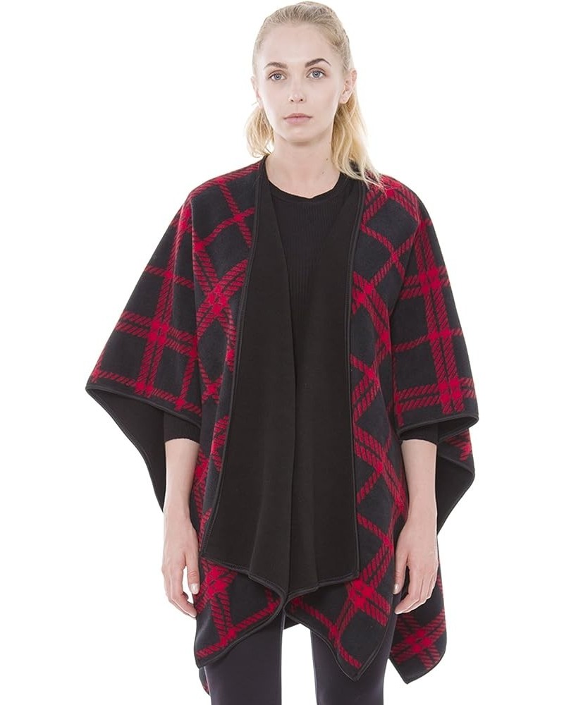 BYOS Women's Winter Stylish Oversized Plaid Soft Fleece Poncho Blanket Wrap Red Plaid $28.79 Jackets