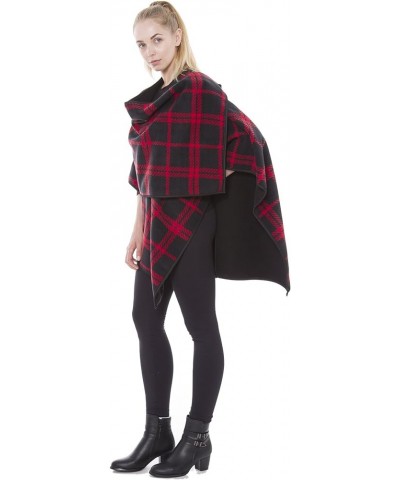 BYOS Women's Winter Stylish Oversized Plaid Soft Fleece Poncho Blanket Wrap Red Plaid $28.79 Jackets