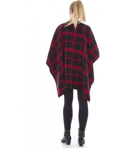 BYOS Women's Winter Stylish Oversized Plaid Soft Fleece Poncho Blanket Wrap Red Plaid $28.79 Jackets