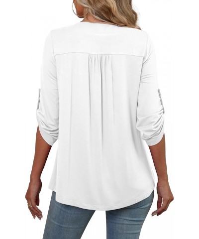 Womens Plus Size 3/4 Roll Sleeve Blouses V Neck Casual Tunic Tops White $12.15 Tops