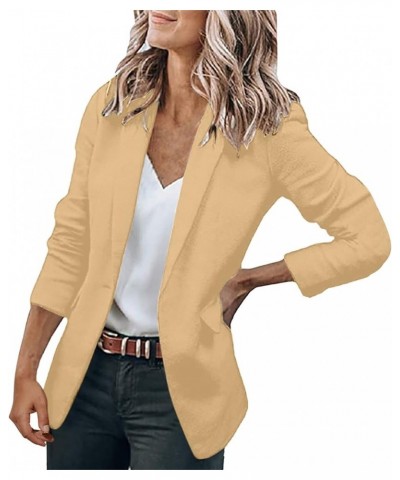 Womens Blazers for Work Casual Women Casual Solid Single Button Lapel Short Sleeve Slim Suit Temperament with A-3-khaki $10.0...