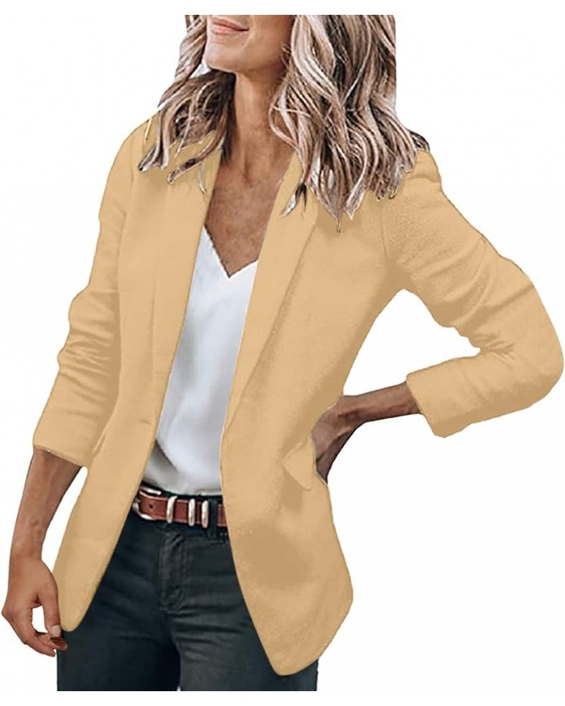 Womens Blazers for Work Casual Women Casual Solid Single Button Lapel Short Sleeve Slim Suit Temperament with A-3-khaki $10.0...