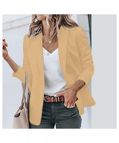 Womens Blazers for Work Casual Women Casual Solid Single Button Lapel Short Sleeve Slim Suit Temperament with A-3-khaki $10.0...