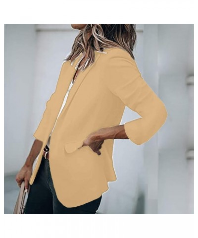 Womens Blazers for Work Casual Women Casual Solid Single Button Lapel Short Sleeve Slim Suit Temperament with A-3-khaki $10.0...