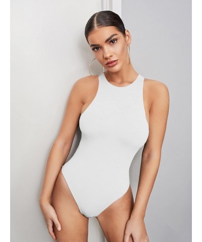 Women's Sexy Jumpsuit Solid Tank Skinny Bodysuit Sleeveless Leotard Clothing Large White $16.13 Bodysuits