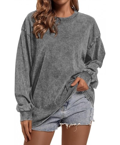 Crewneck Oversized Sweatshirt for Women Loose Fit Long Sleeve Shirts Vintage Acid Wash Tshirt Basic Solid Color Tee Gray $13....