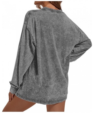 Crewneck Oversized Sweatshirt for Women Loose Fit Long Sleeve Shirts Vintage Acid Wash Tshirt Basic Solid Color Tee Gray $13....