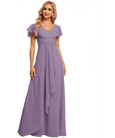 Bridesmaid Dresses for Women Prom Dress Long Formal Evening Party Gowns V-Neck Bridesmaid Dresses with Sleeves Dusty Purple $...