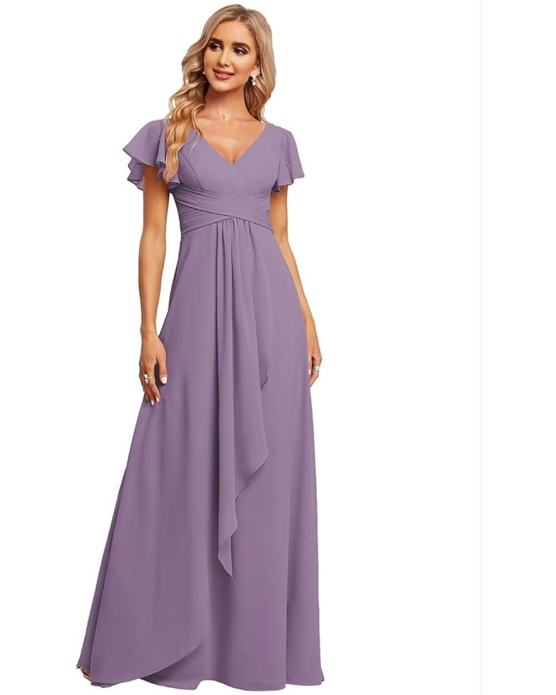 Bridesmaid Dresses for Women Prom Dress Long Formal Evening Party Gowns V-Neck Bridesmaid Dresses with Sleeves Dusty Purple $...